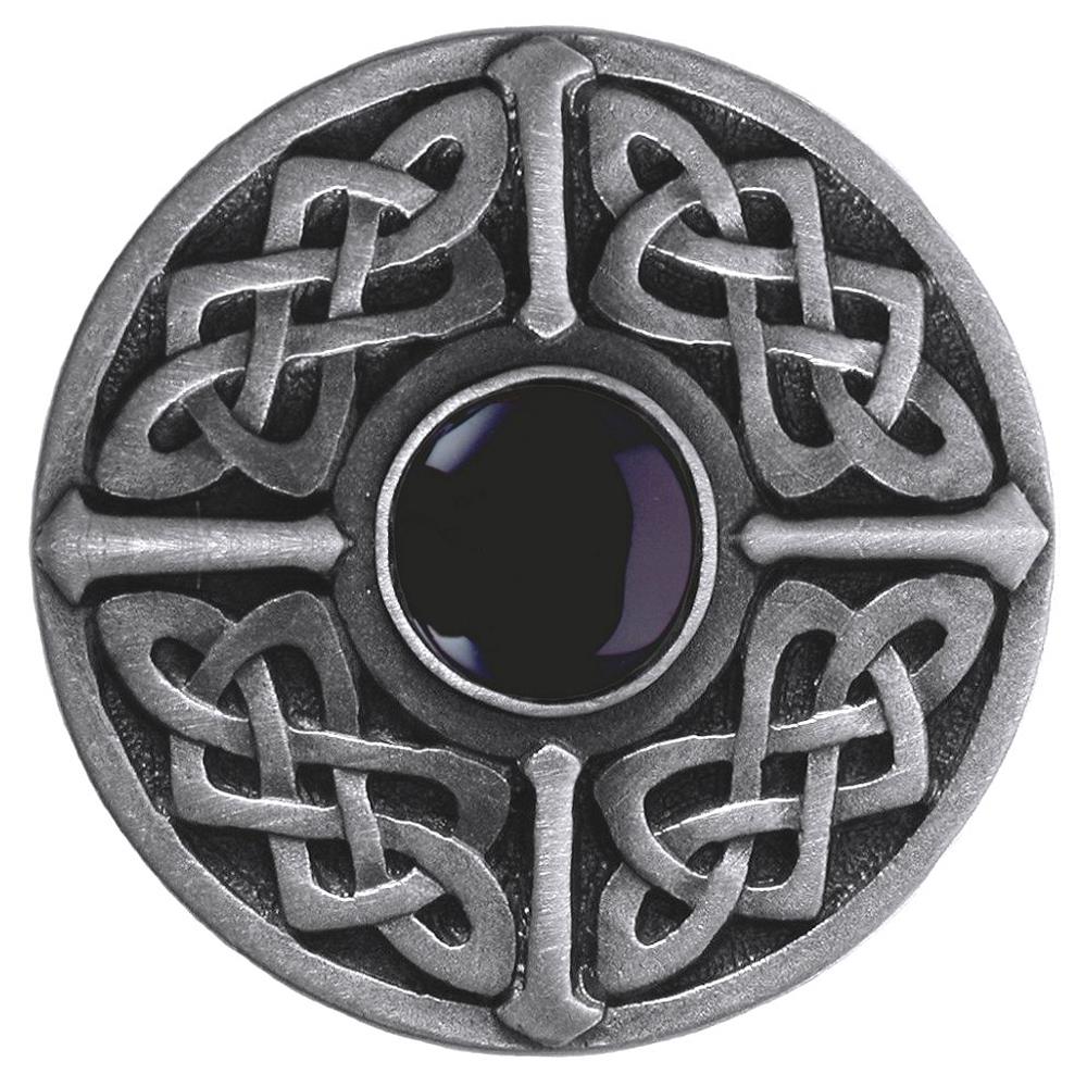 Notting Hill NHK-158-AP-O Celtic Jewel Knob Antique Pewter/Onyx natural stone